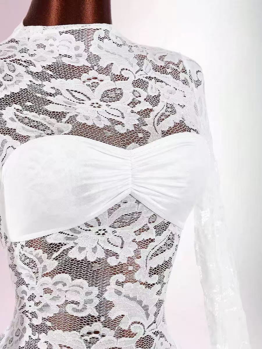 TWISTED LACE MINI DRESS IN WHITE
