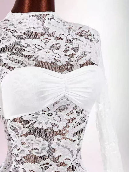 TWISTED LACE MINI DRESS IN WHITE