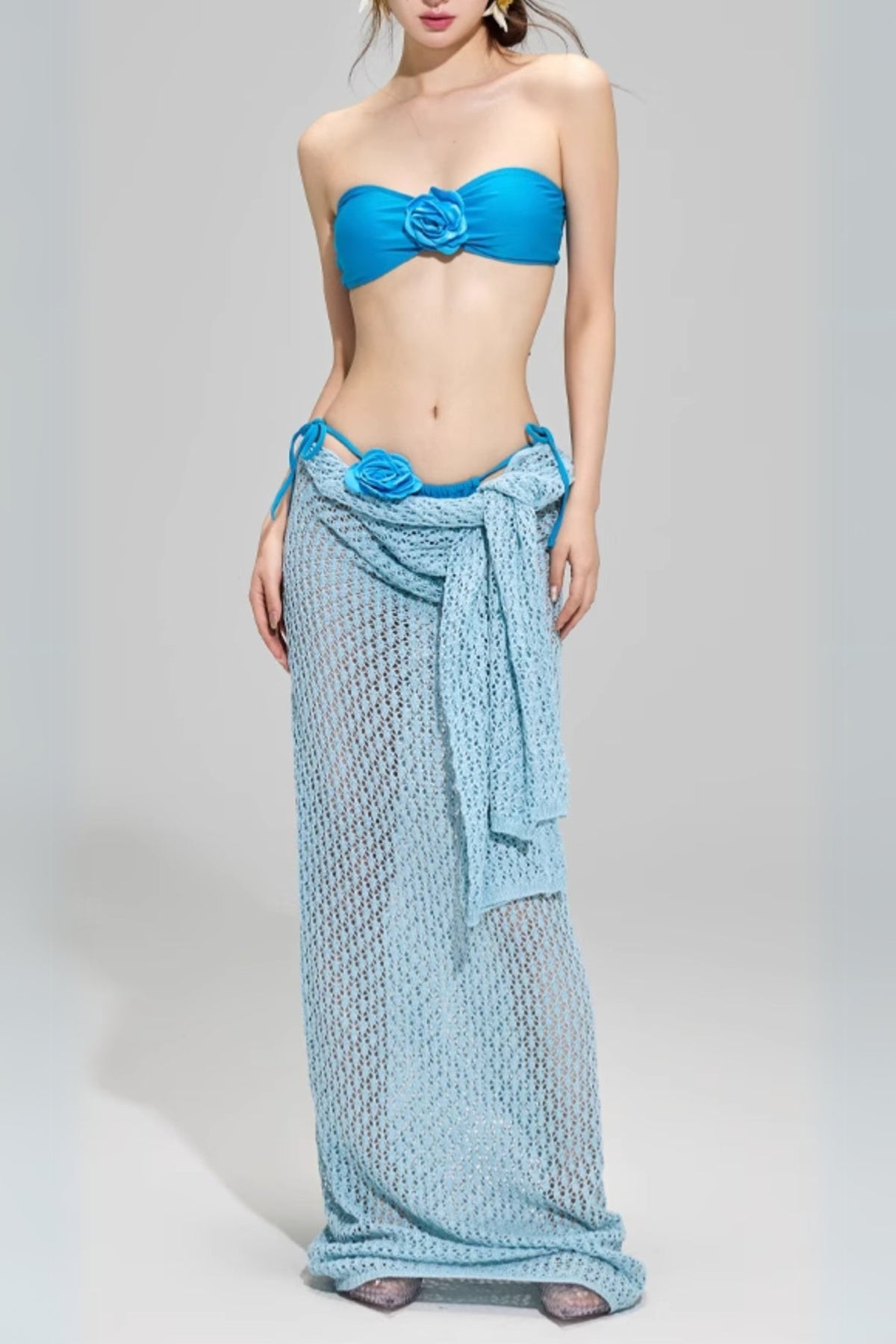Dillan Blue Flower Three-Piece Swimsuit