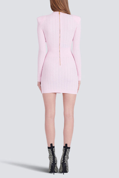 vicky v-neck button-detail ribbed mini dress in pink