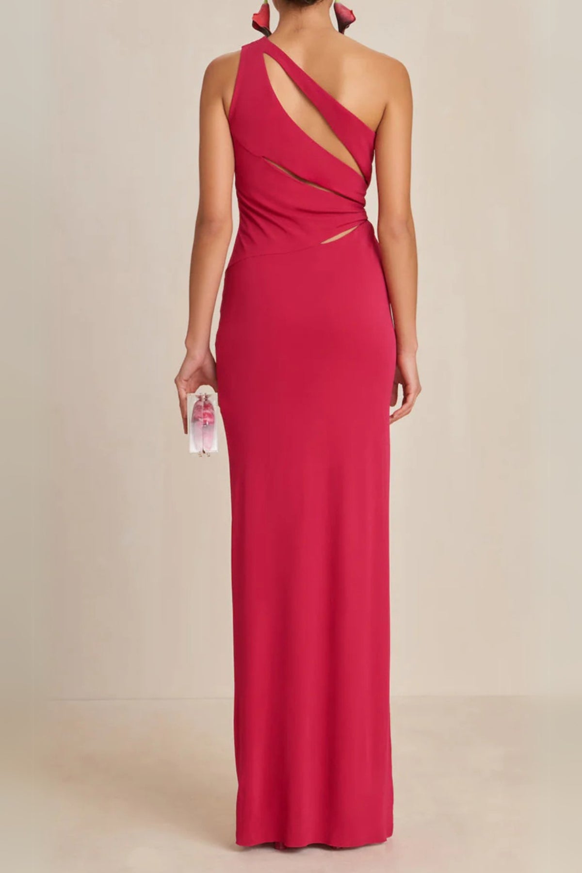 one-shoulder cutout side slit maxi dress in magenta