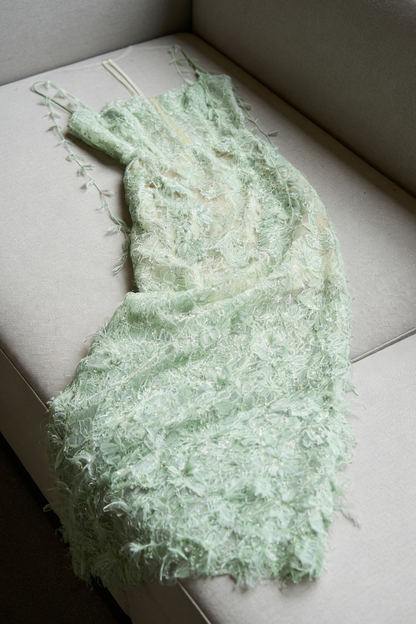 Mint Beaded Lace Pencel Dress
