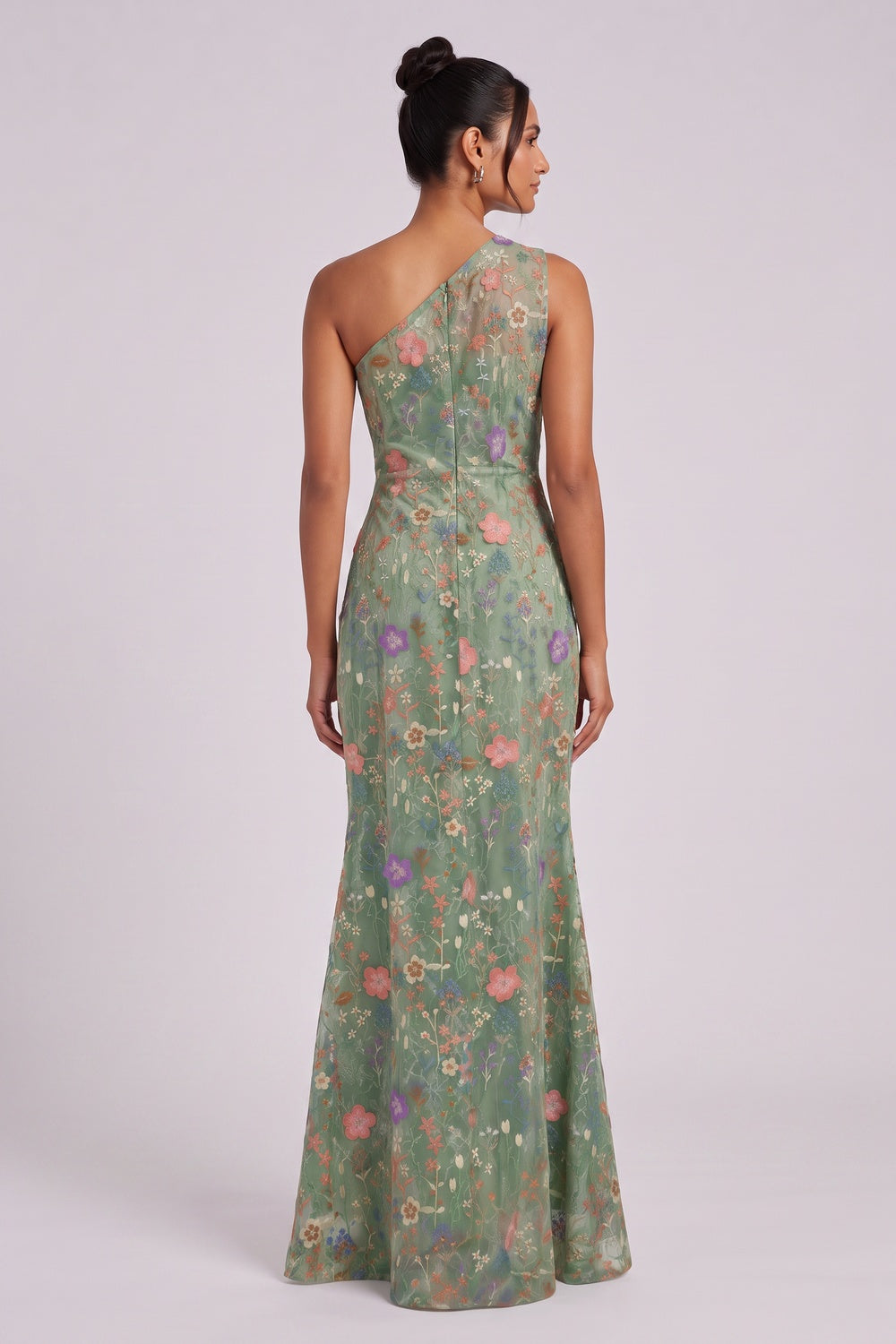 sage green embroidered tulle trumpet gown sage green embroidered tulle gown - product view 5
