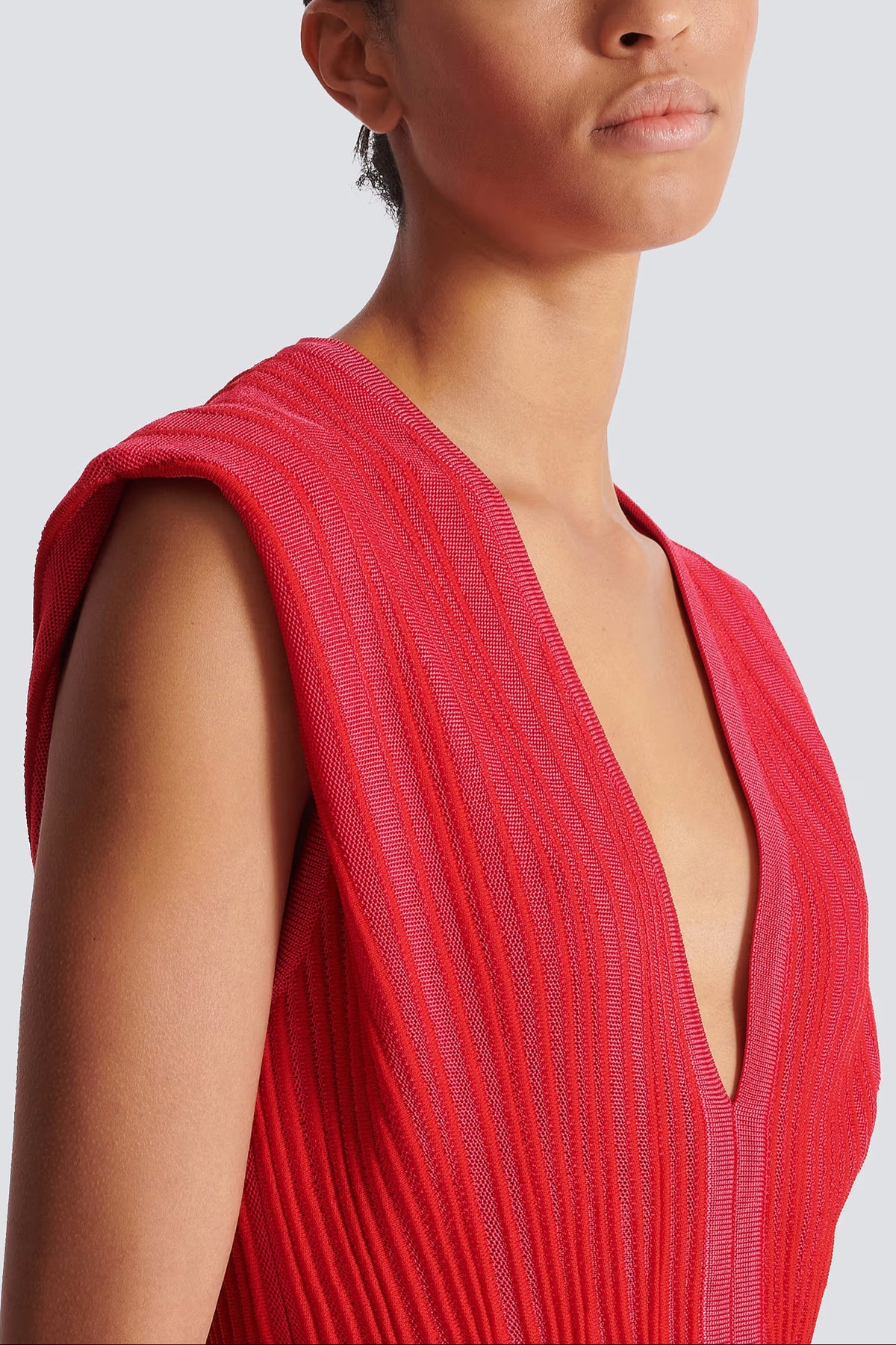 v-neck sleeveless flared knit mini dress in red