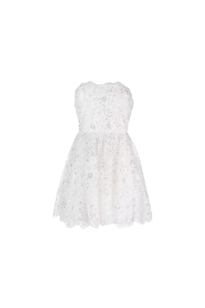 BEADED SEQUIN BANDEAU MINI DRESS IN WHITE
