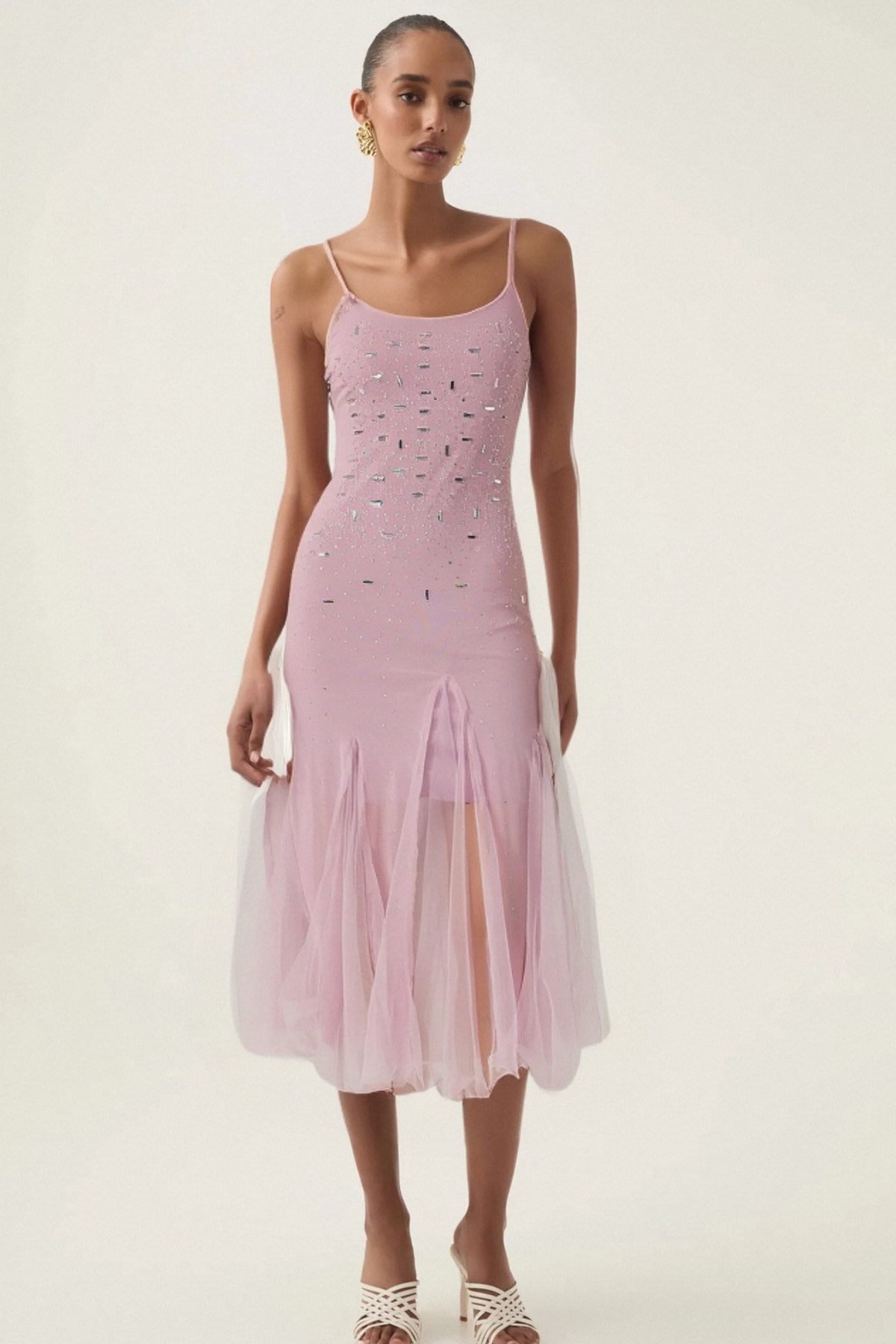 Axelle purple embellished mesh midi dress