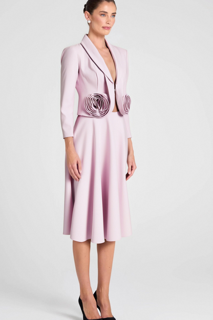 CAROL PINK 3D FLORAL BLAZER ＆ HIGH WAIST MIDI SKIRT SET