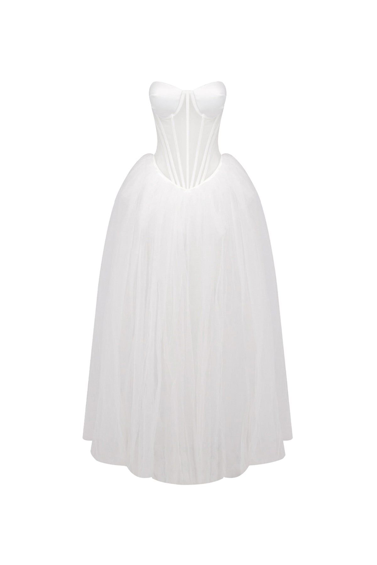 Strapless Corset A Line Maxi Dress White