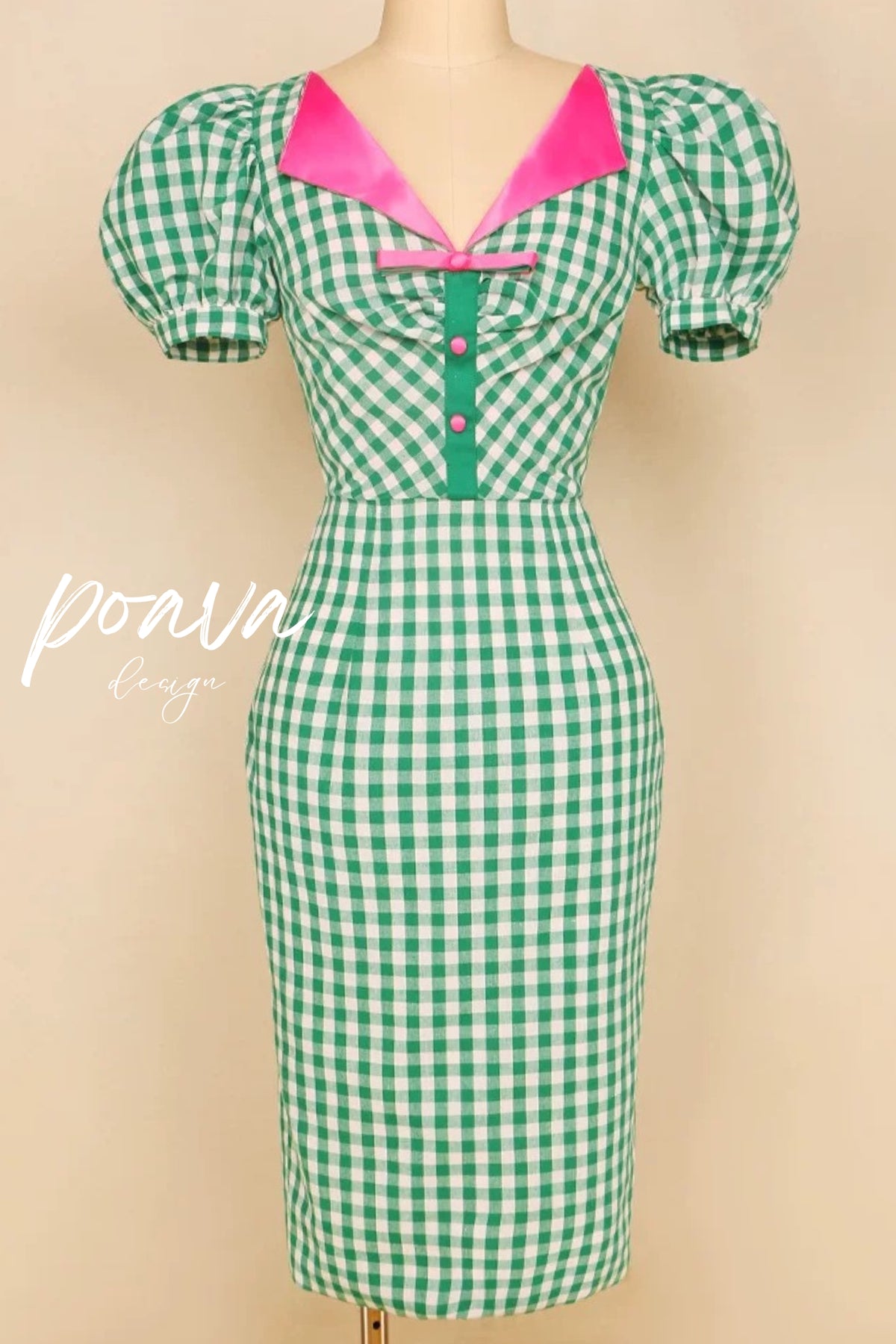 Puffsleeve midi dress in green