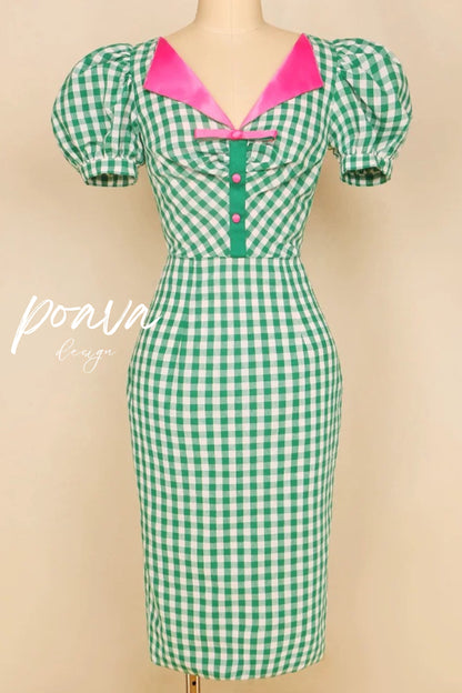 Puffsleeve midi dress in green