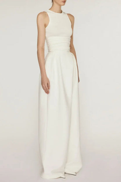 VEST HIGH WAIST WIDE LEG LONG SKIRT SUIT IN WHITE