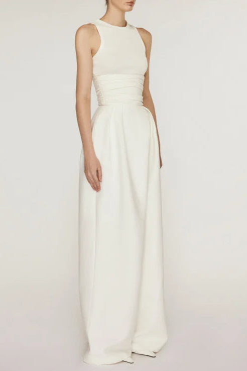 VEST HIGH WAIST WIDE LEG LONG SKIRT SUIT IN WHITE