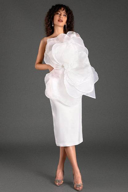 Mustelis One Shoulder 3D Floral Midi Dress
