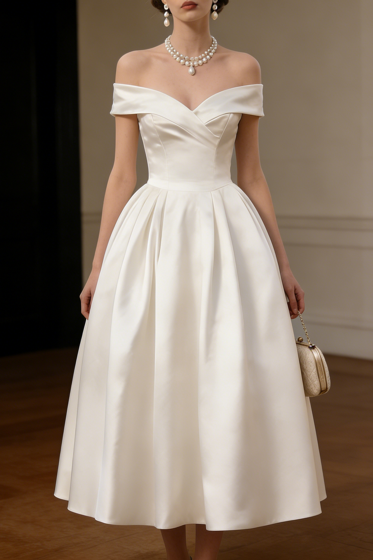 Sharon Off-the-Shoulder Minimalist Midi Dress - Off-White