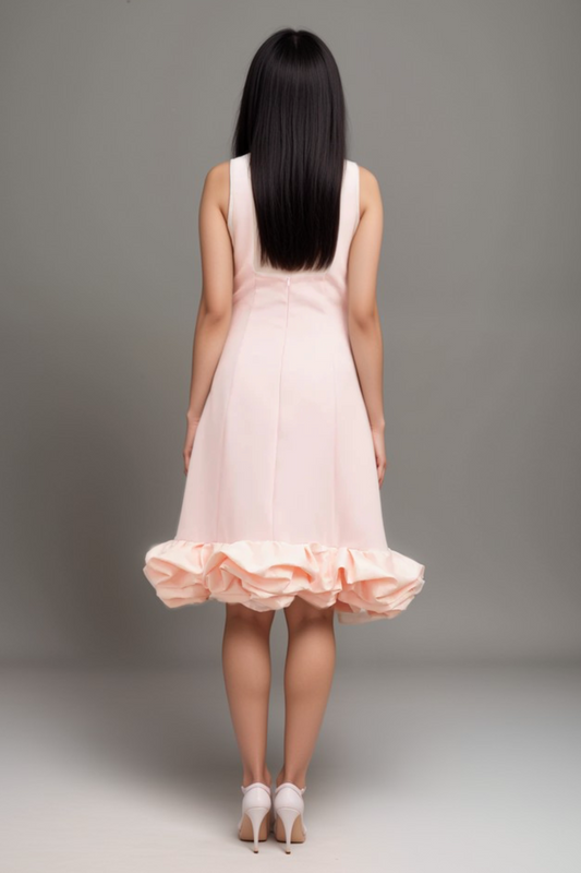 Charlène pink ruffled sleeveless midi dress
