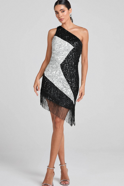 AGLAIA ONE SHOULDER SEQUIN DRESS