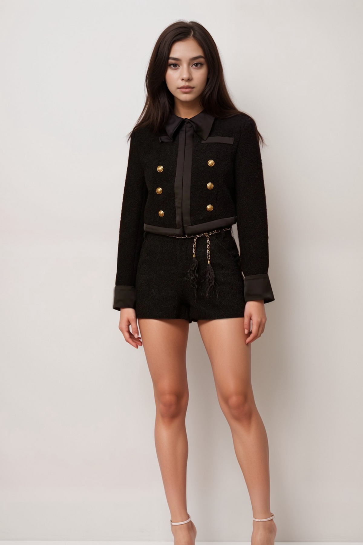 Antonia black tweed jacket & shorts matching set