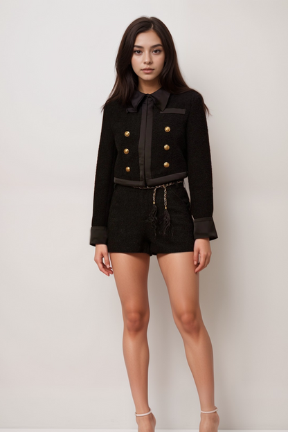 Antonia black tweed jacket & shorts matching set