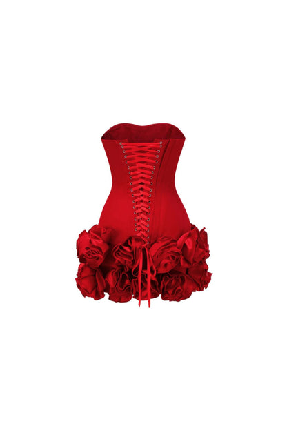 ANGELA RED FLOWER-TRIM EMBELLISHED STRAPLESS MINI DRESS