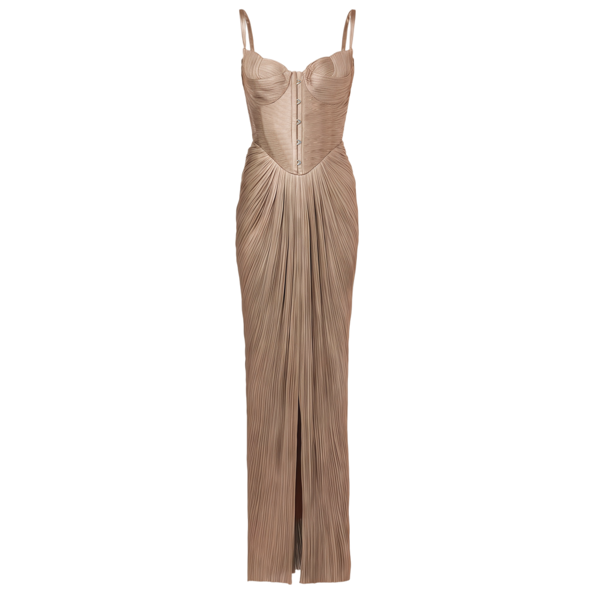 Metallic Gold Pleated Corset Spaghetti Strap Mermaid Maxi Gown