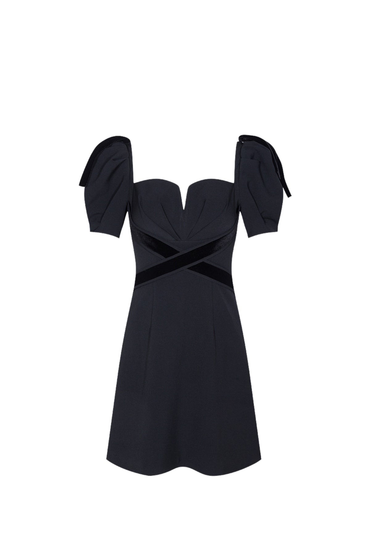 VELVET TIERED PUFF SLEEVE MINI DRESS IN BLACK