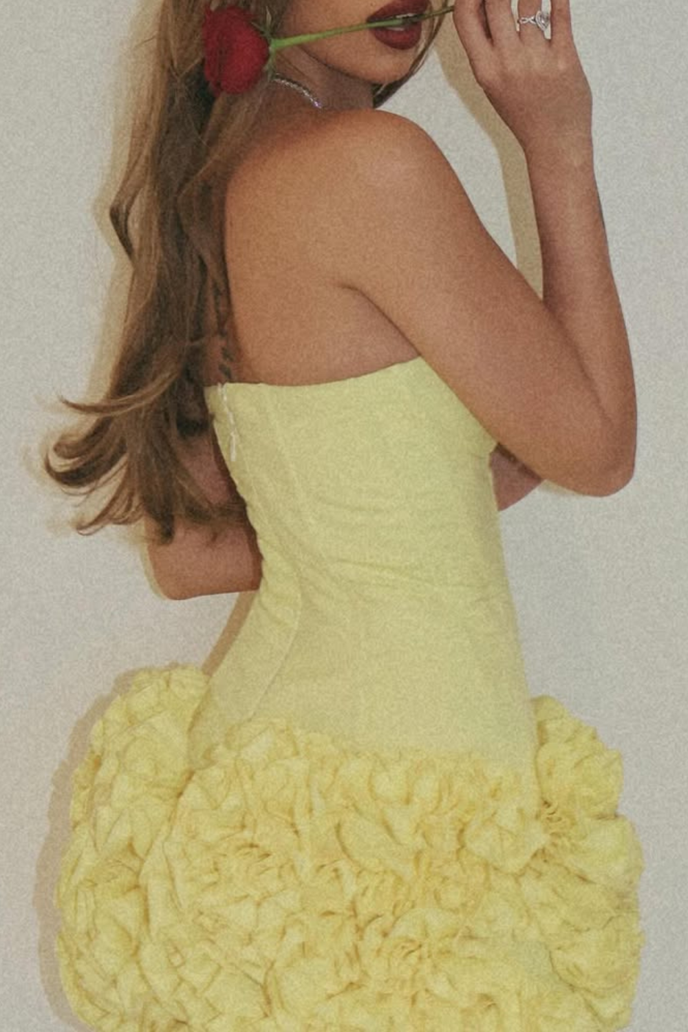 amy flower embellished mini skirt corset set in yellow