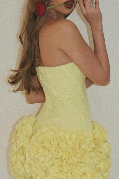 amy flower embellished mini skirt corset set in yellow