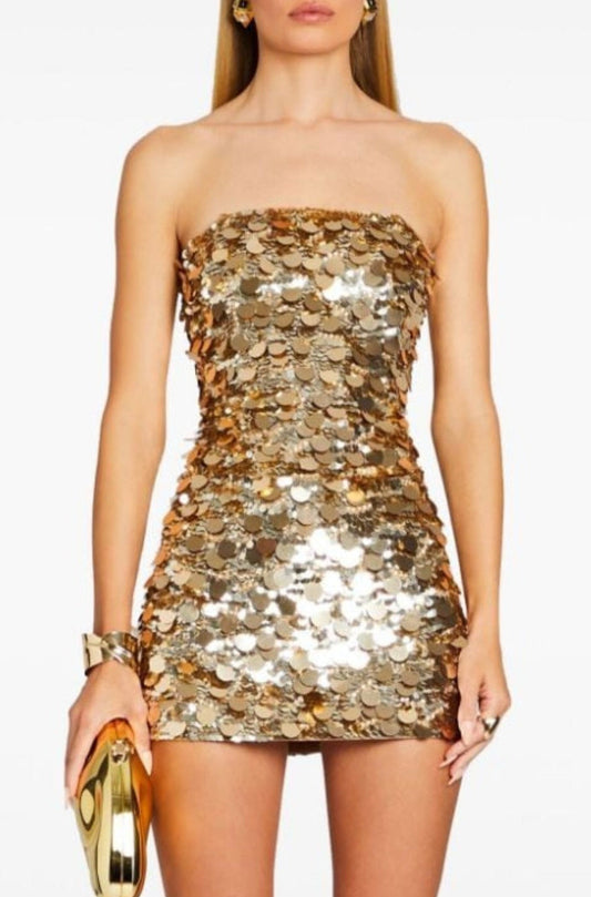 SEQUIN-EMBELLISHED STRAPLESS MINI DRESS