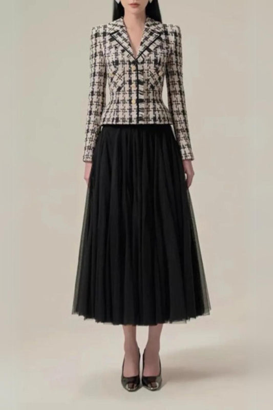 PLAID MESH SKIRT SUIT