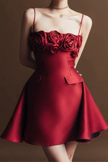 josephine 3d flower a-line mini dress in red