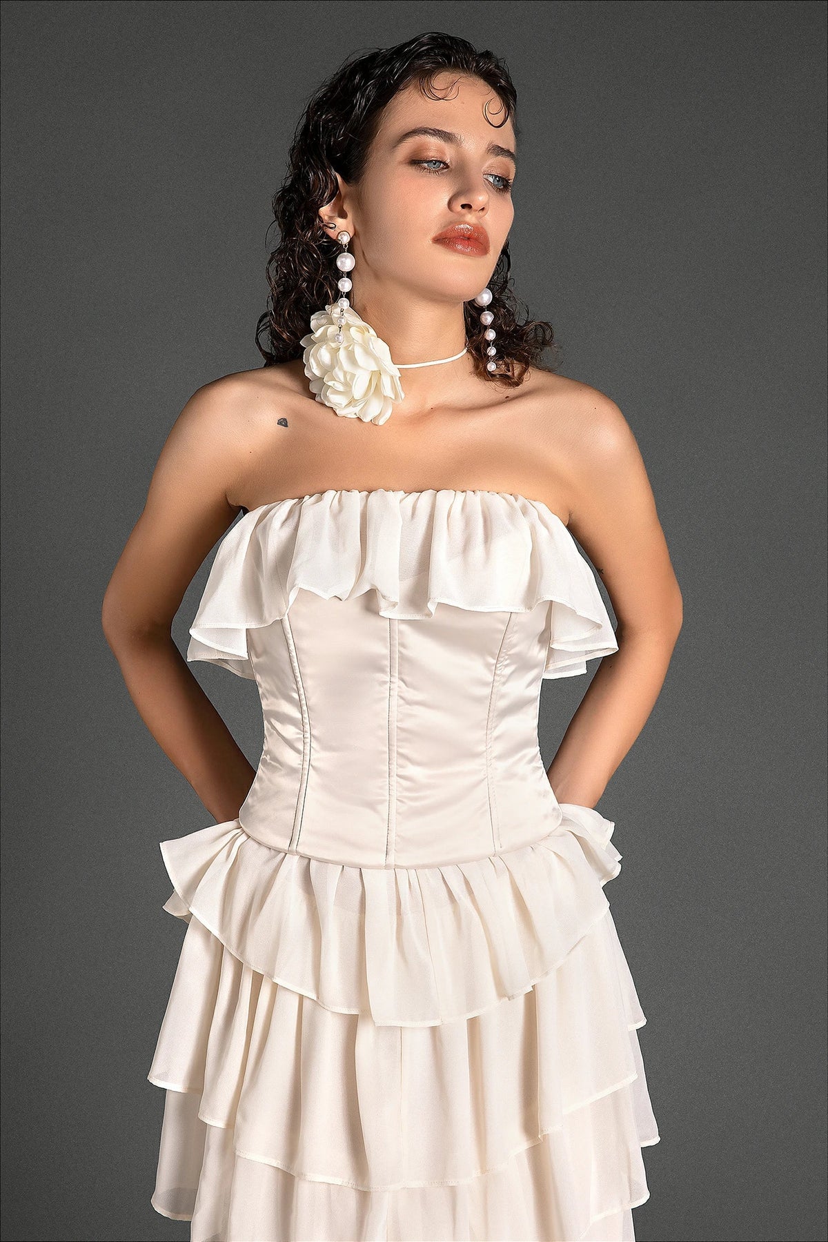 Rodiades Strapless Ruffle Corset Dress