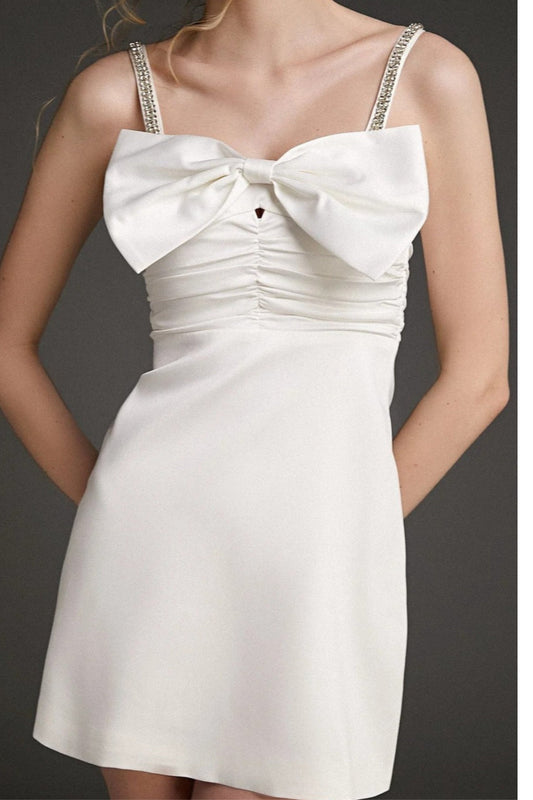 A line White bow mini dress