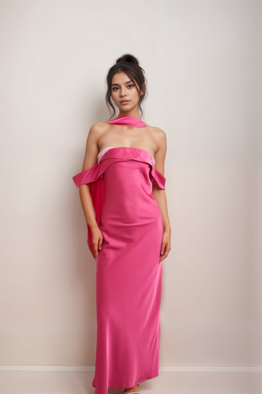 Yasmin off-shoulder satin midi dress