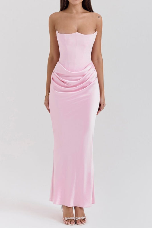Strapless corset maxi dress in pink
