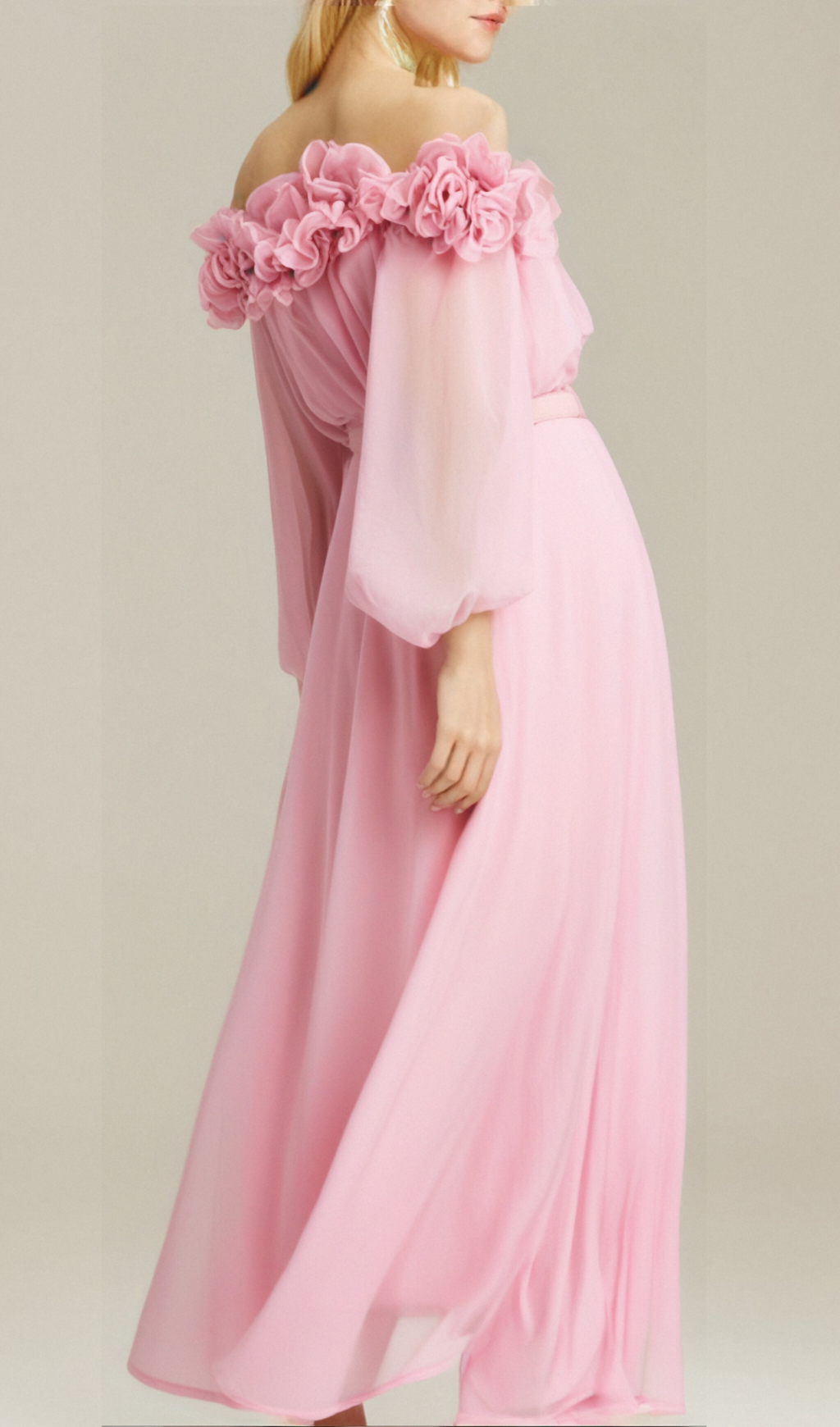 ascella flower shoulder maxi dress in pink