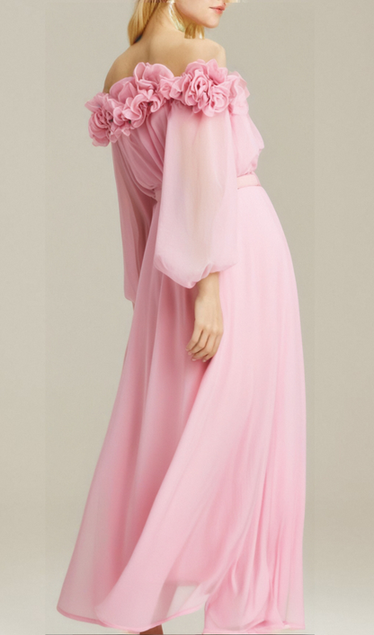 ascella flower shoulder maxi dress in pink