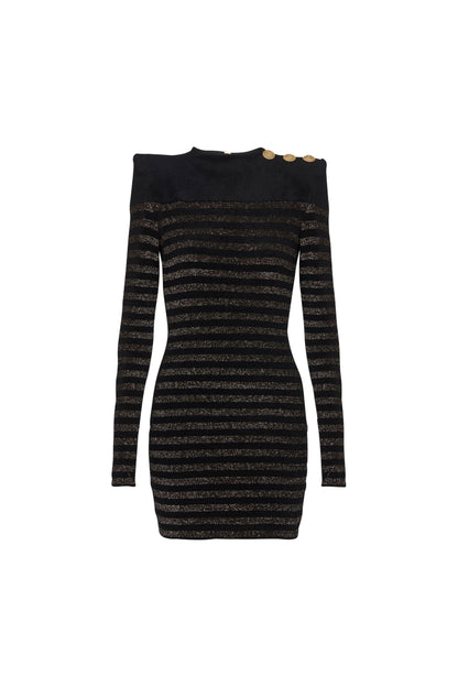 CARLIN JERSEY STRIPE LONG SLEEVE MINI DRESS IN BLACK