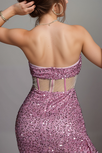 SEQUIN MESH RUCHED MINI DRESS