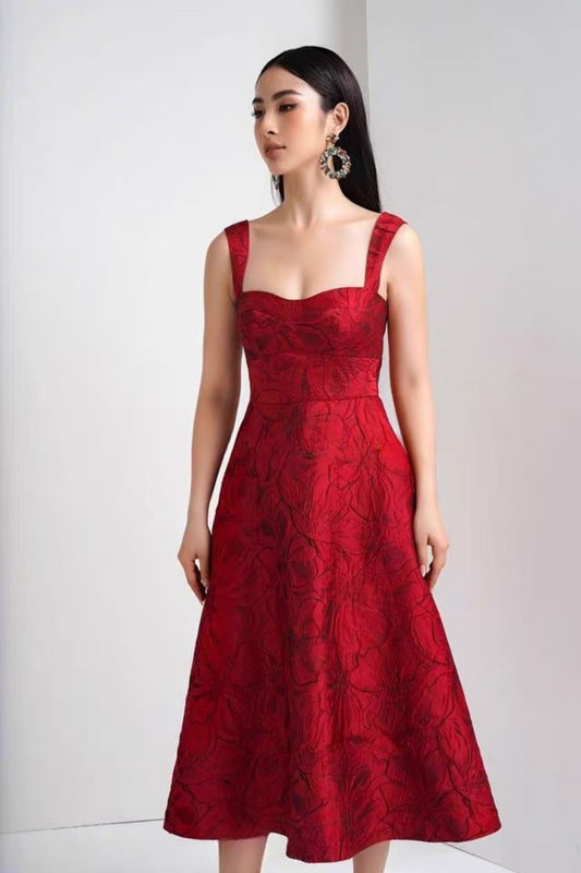 burgundy jacquard camisole midi dress