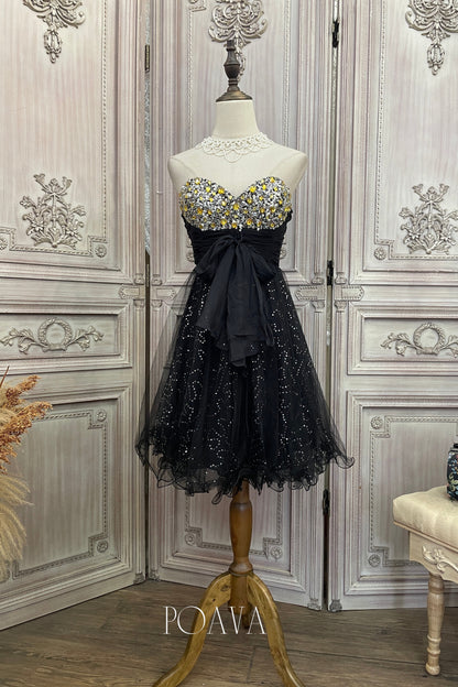 Embellished Mini Strapless Dress In Black
