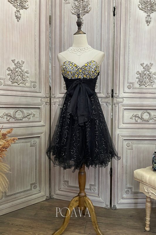 Embellished Mini Strapless Dress In Black