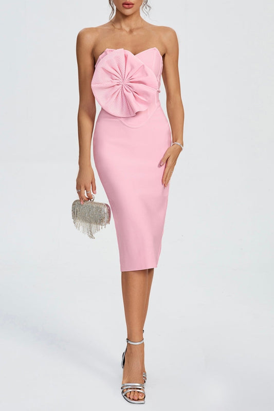 ANNABELLE BOWKNOT BANDAGE BUSTIER MIDI DRESS IN PINK