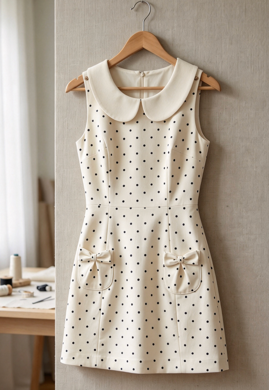 Off-White Polka Dot A-Line Mini Dress with Peter Pan Collar
