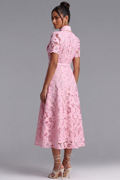 Light Pink Floral Lace A-Line Midi Dress light pink floral lace dress - product view 2