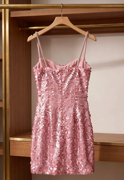 Pink Sequined Synthetic Sheath Mini Dress