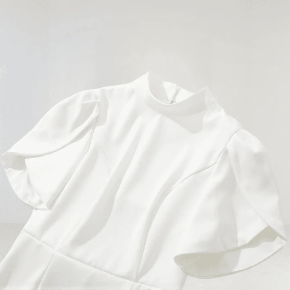 basia Petal Sleeve Cut Out Bow Mini Dress in white