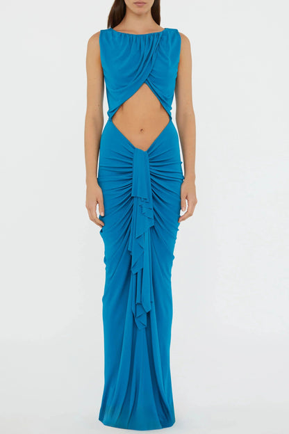lily Drape Disconnect Tank maxi Dress in blue