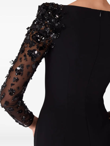 martha Mesh splicing beading diamond maxi dress in black