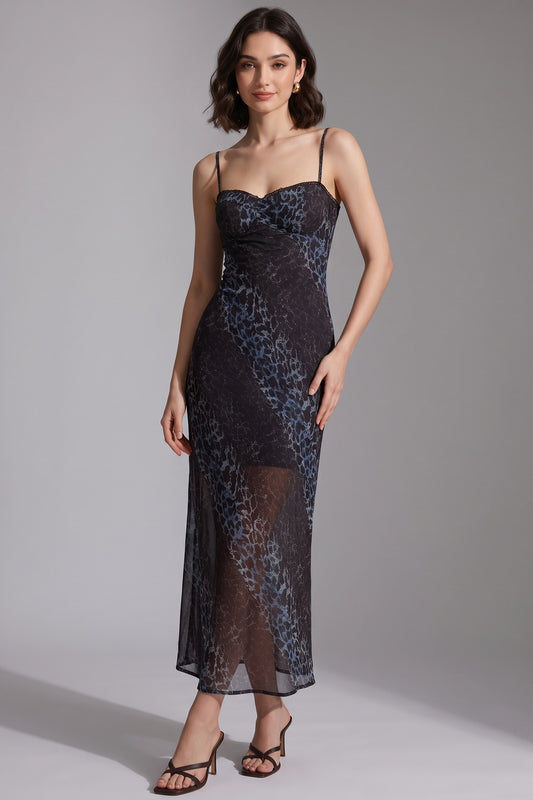 black semi-sheer mesh or chiffon A-line slip slip dress black, dark brown semi-sheer mesh or chiffon slip dress - product view 1