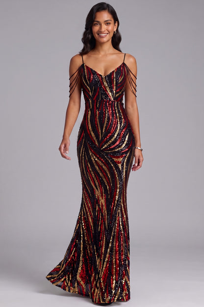Sequin Cold Shoulder Floor-Length Gown Premium Fabric - product view 3